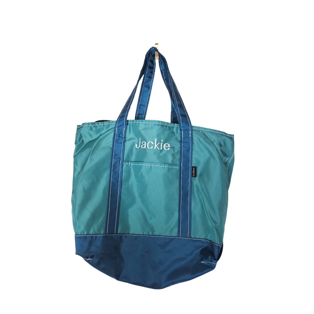 Vintage Y2K LL Bean Boat Tote Nylon Green Jackie Personalized Gorpcore Packable